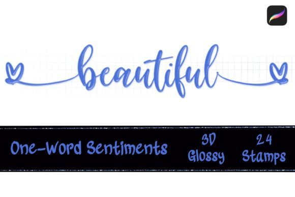 Procreate 3D Glossy Words - 24 Stamps